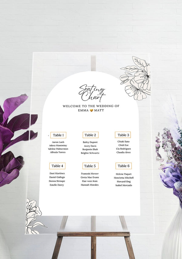 Beige Minimal Floral Wedding Seating Chart
