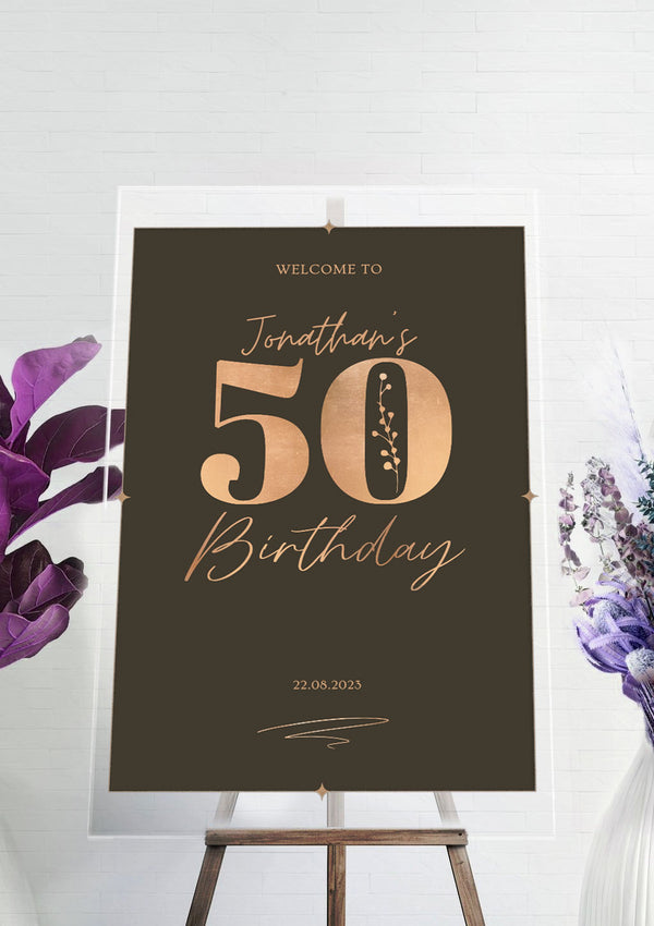 Brown Beige Elegant 50 Birthday Party Sign
