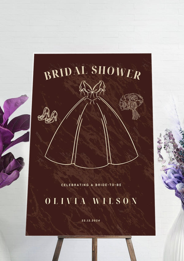 Brown & Cream Minimalist Line Bridal Shower Ceremony Welcome Sign