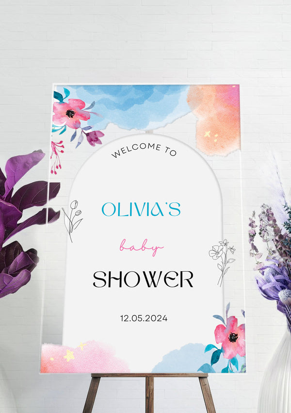 ColourFul WaterColour Baby Shower Ceremony Welcome Sign