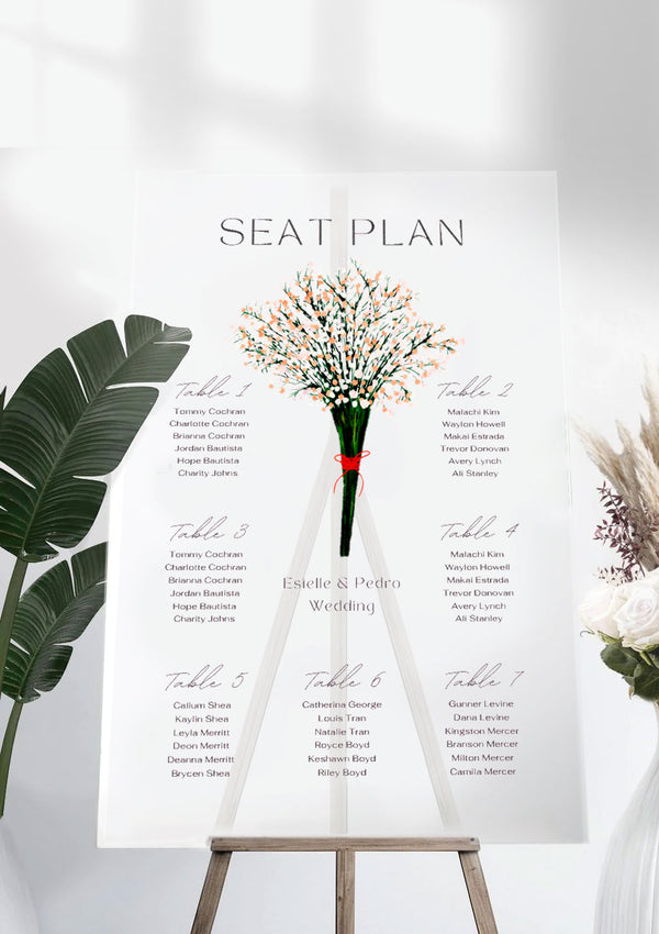 Cream Classy Floral Wedding Seating Chart