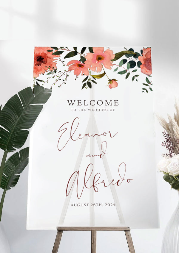 Dusty Pink Floral Boho Wedding Ceremony Welcome Sign