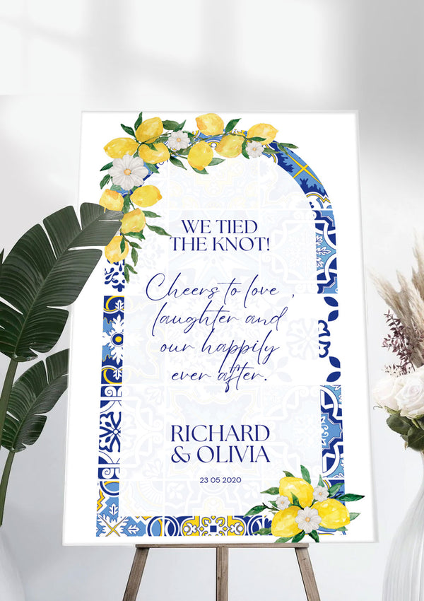 Elegance Blue & Yellow Wedding Ceremony Welcome Sign