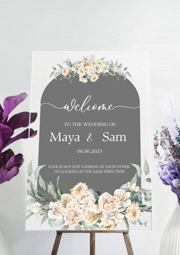 Elegant Green Flowery Wedding Ceremony Welcome Sign