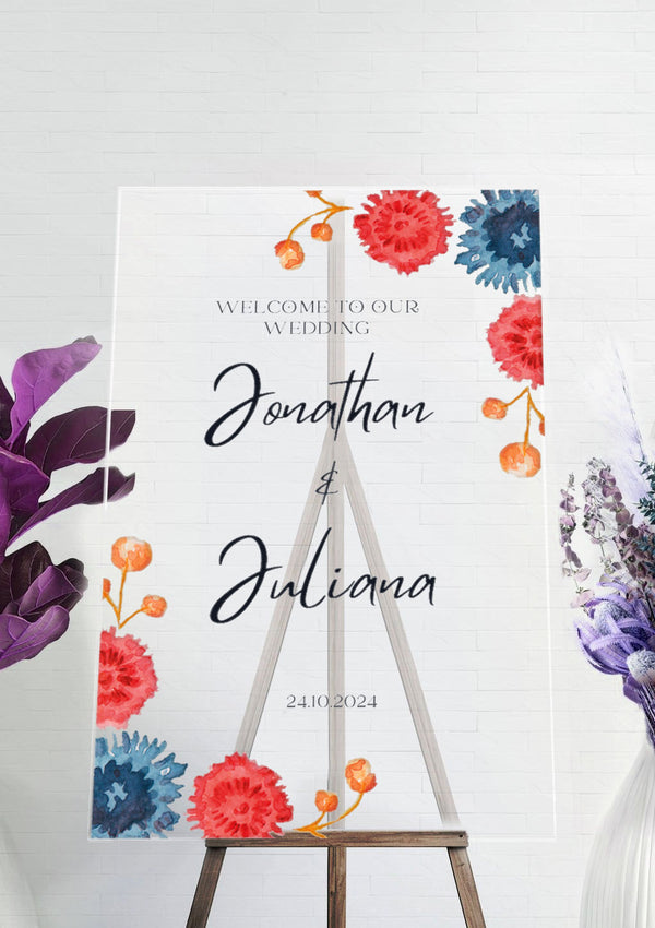 Floral Watercolour Wedding Ceremony Welcome Sign