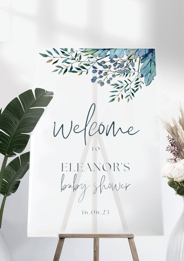 Green Blue Floral Baby Shower Ceremony Welcome Sign