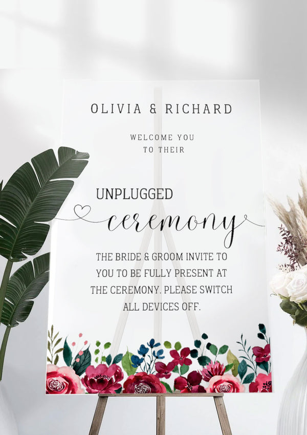 Green Watercolour Floral Unplugged Ceremony Welcome Sign