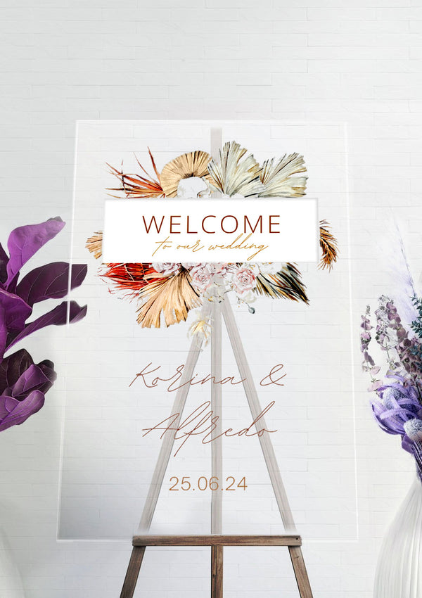 Pastel Boho Dry Floral Wedding Ceremony Welcome Sign
