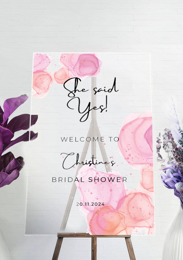 Pink Watercolour Bridal Shower Ceremony Welcome Sign