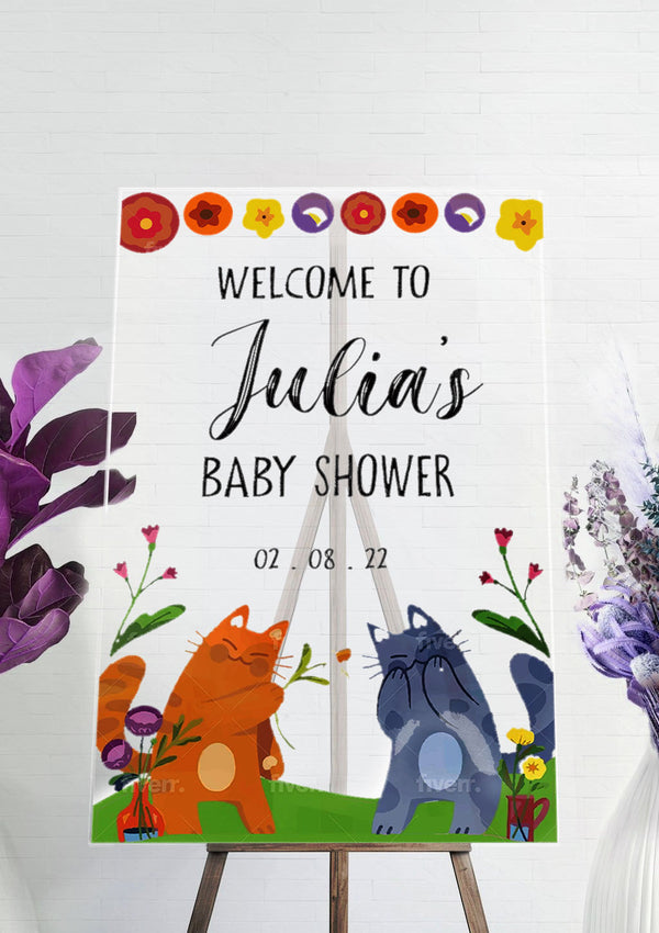 Cute Cat Baby Shower Welcome Sign